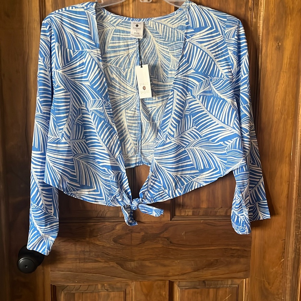 Large blue and white cover up shirt